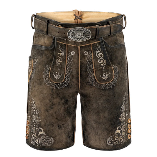 Brown Olive Goat Suede Leather Bavarian Lederhosen