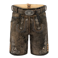 Brown Olive Goat Suede Leather Bavarian Lederhosen