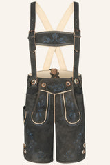 Lederhose Magnus | Charcoal Grey Bavarian Lederhosen with Blue Embroidery