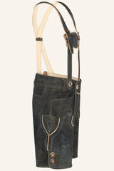 Lederhose Magnus | Charcoal Grey Bavarian Lederhosen with Blue Embroidery