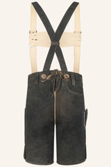 Lederhose Magnus | Charcoal Grey Bavarian Lederhosen with Blue Embroidery