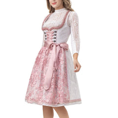 Pink White Goat Suede Leather Bavarian Lederhosen Dirndl