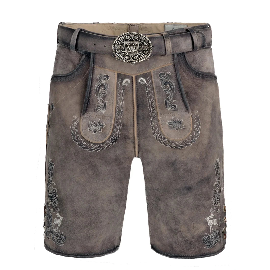 Grey Brown Goat Suede Leather Bavarian Lederhosen