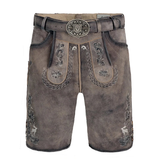 Grey Brown Goat Suede Leather Bavarian Lederhosen