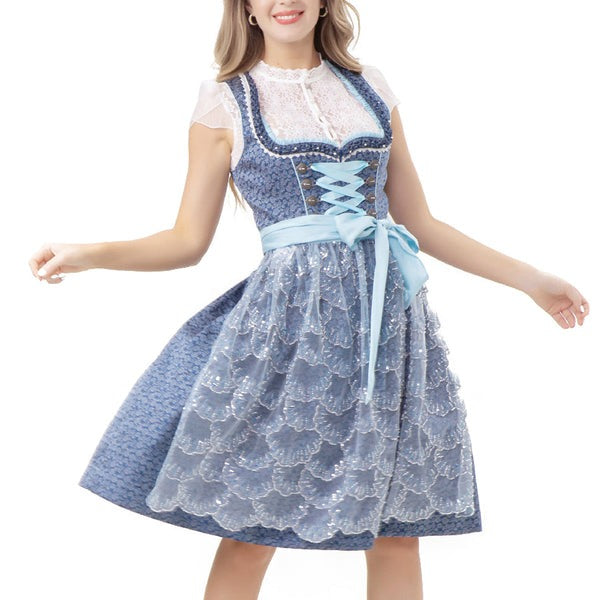 Blue White Goat Suede Leather Bavarian Lederhosen Dirndl